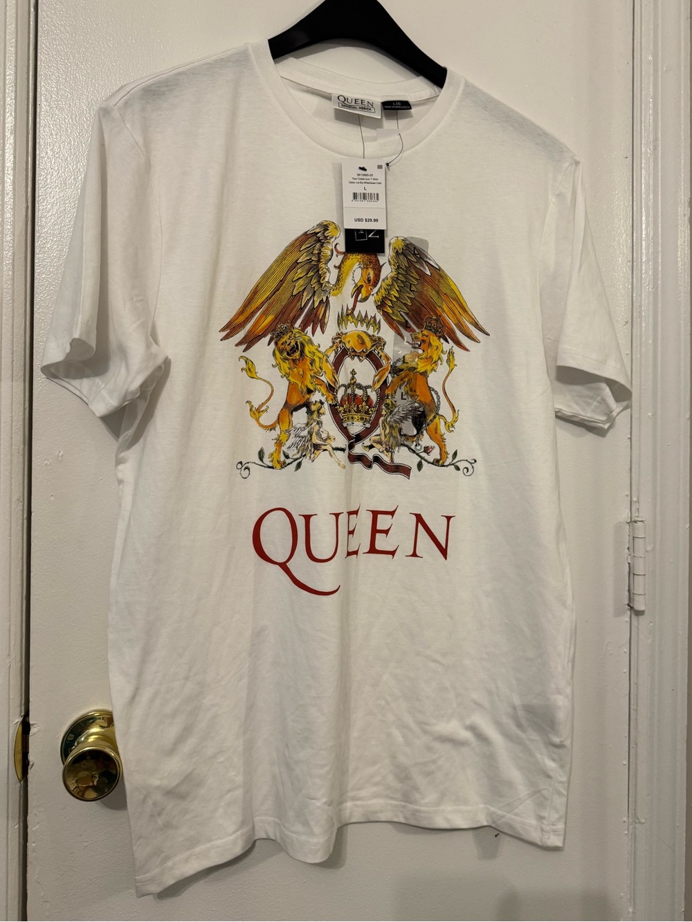 Queen Unisex Classic Crest White T-Shirt Size L